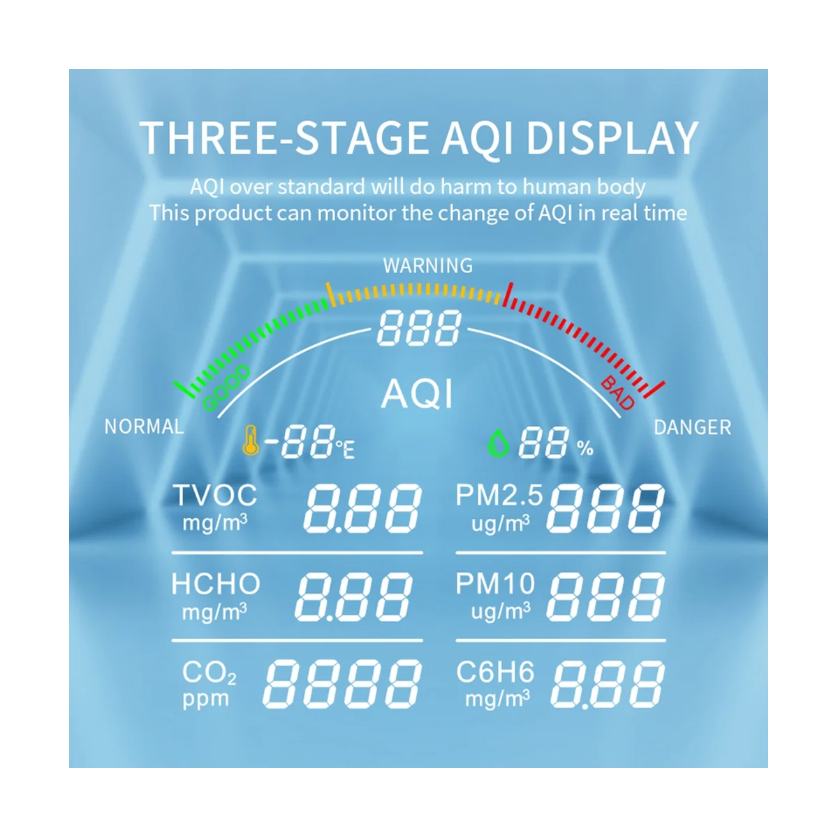 

PTH-9B 9 in 1 HCHO C6H6 TVOC PM2.5 PM10 CO2 Detector Thermometer Hygrometer Digital Clock Alarm Carbon Dioxide Meter