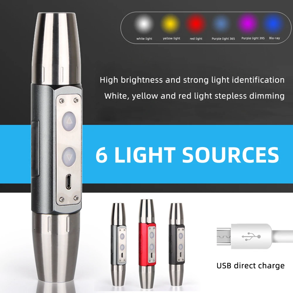 

Jade Bright Light Flashlight Q5 Yellow Light White Light Identification Jade Carving With Battery Charger