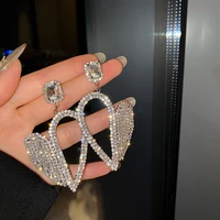 new shiny geometric crystal drop earrings for women hollow heart dangle rhinestone earrings weddings jewelry 2022 accessories
