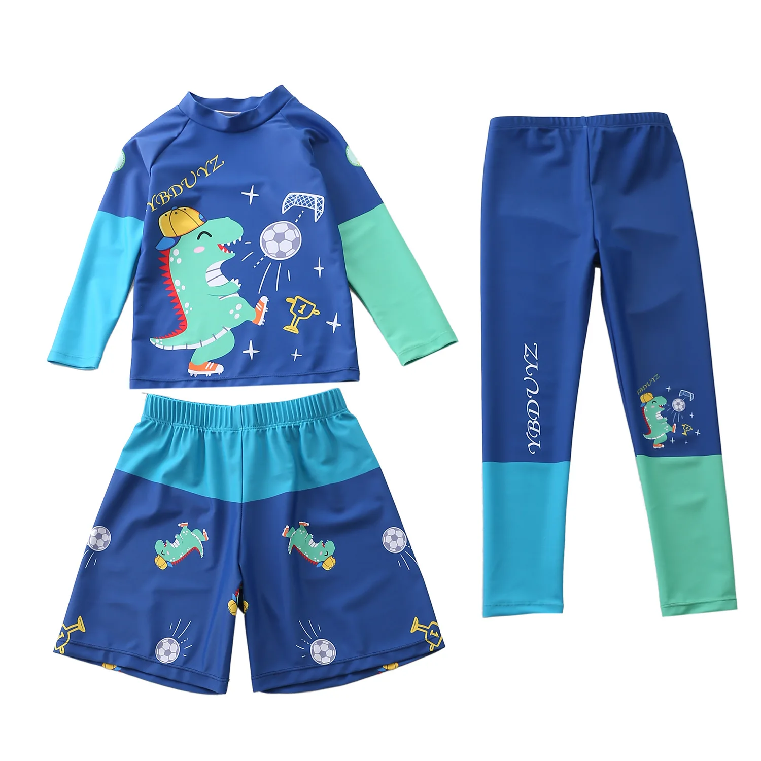 Children's Swimsuit Dinosaur Shark Print Long Sleeve Rash Guard Surf Pants 3Pcs Boys Swimwear Beach Clothes Bathing Suit Kids