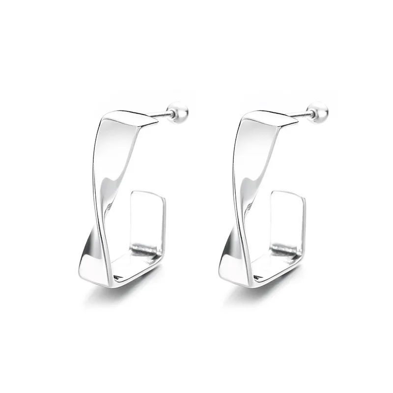

Women's earrings s925 Sterling silver Korean version geometric design twist wavy studs light luxury wind