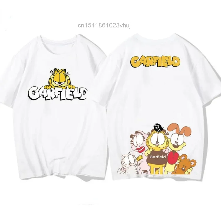 Милая футболка Garfield женская большого размера белого и розового цвета Yk2