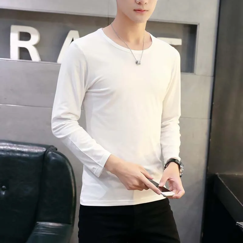 

T Shirt Spring Autumn Tops Tees White Black New Fashion T Shirt O-Neck Solid Long Sleeve Shirt Men Tshirt Daily Casual Shirts