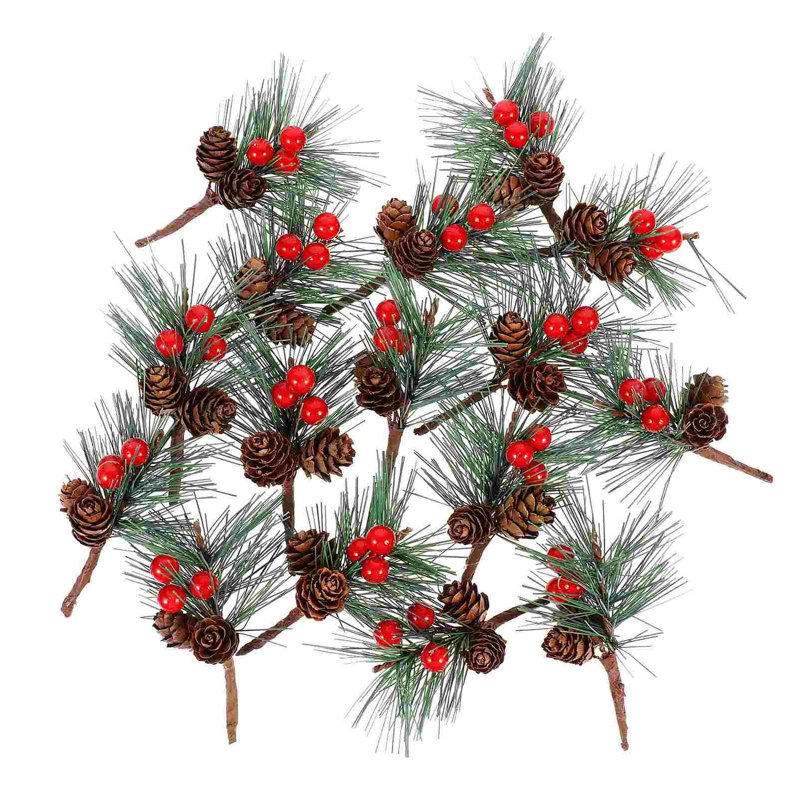 

Christmas Pine Tree Artificial Picks Branches Cones Decor Cone Berry Mini Xmasflowers Red Branch Leaves Filler Craft Greenery