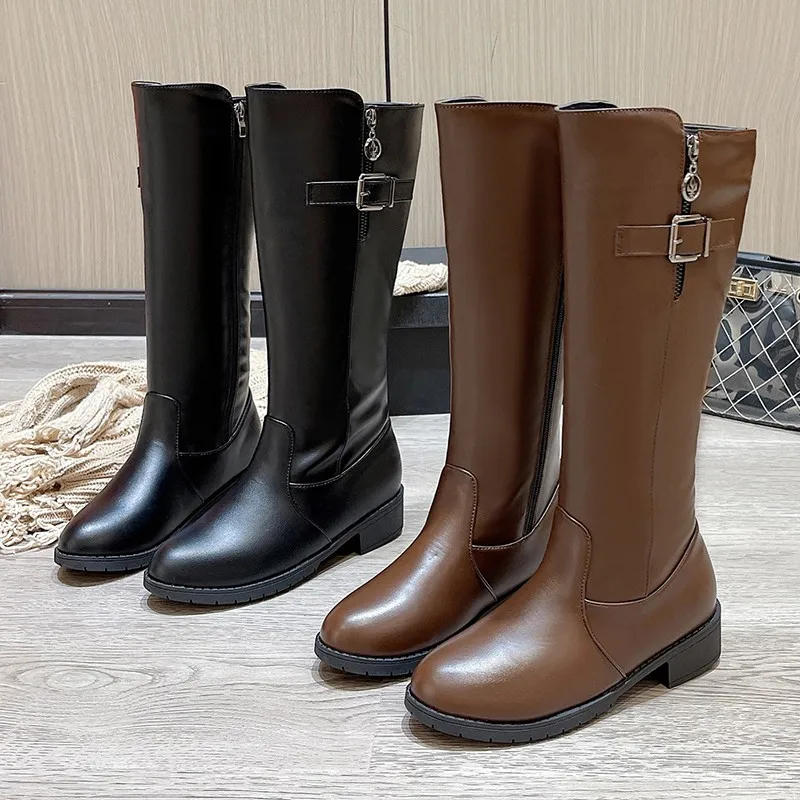 

2023 New Winter Women's Knee-High Riding Equestrian Boots Leather Platform Shoes Woman Long Boots Office Lady Footwear Botas