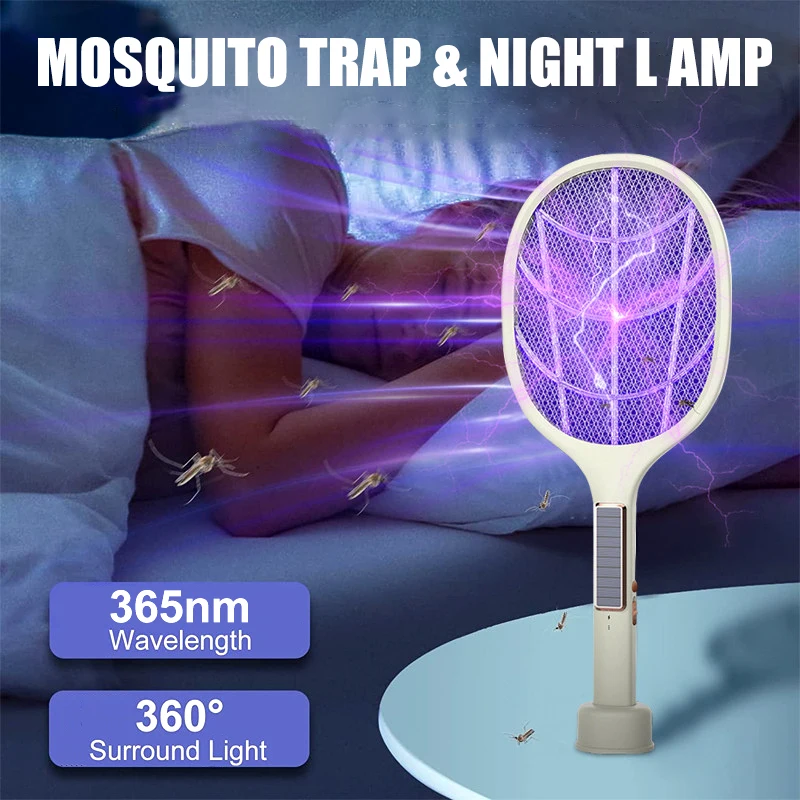 

2in1 Solar Mosquito Killer Lamp Mosquito Killing Swatter Usb Charging Electric Shock Bug Zapper Insect Repellent Flies Trap