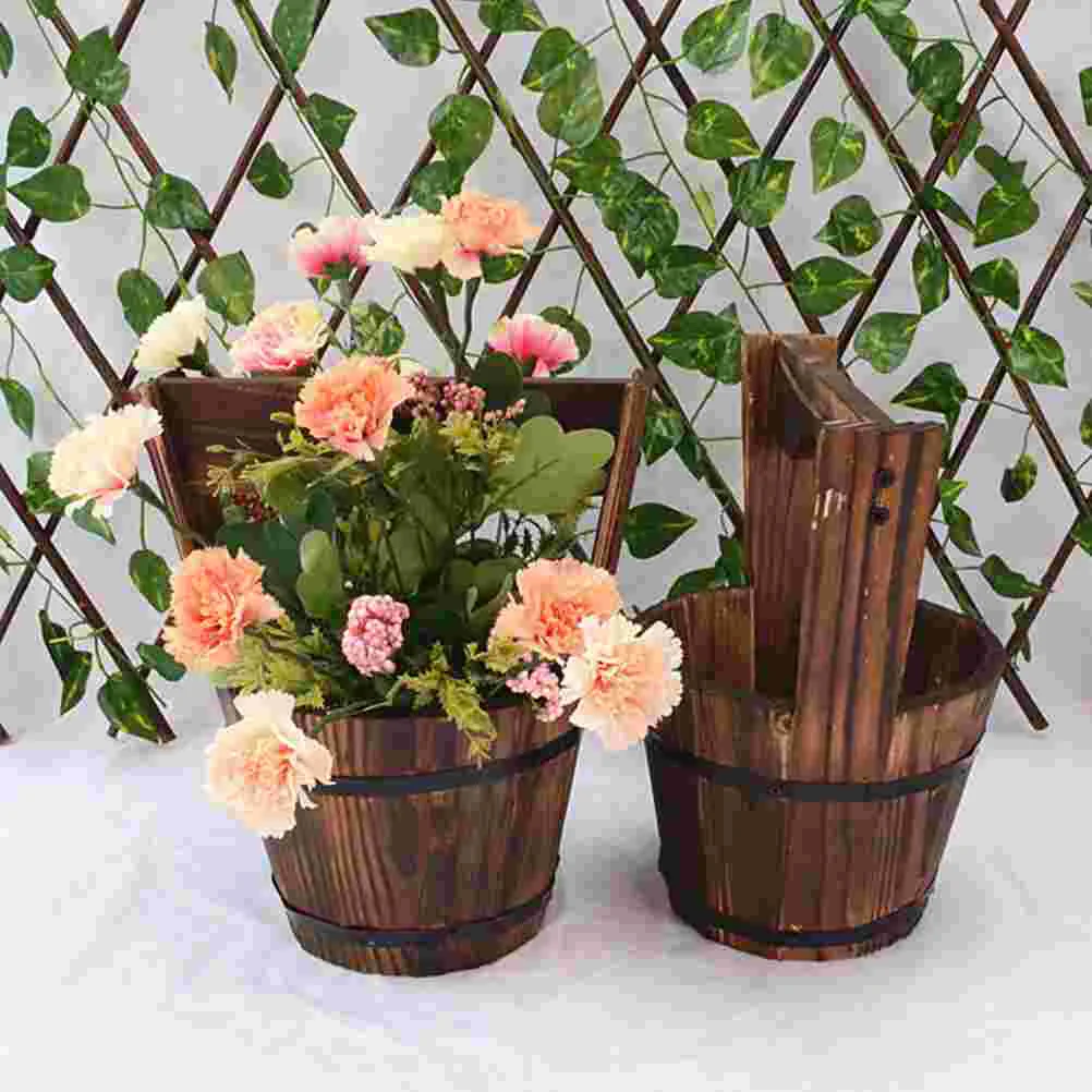

Wooden Flower Pot Rustic Vase Window Box Planters Outdoor Barrel Farmhouse Bucket Hanging