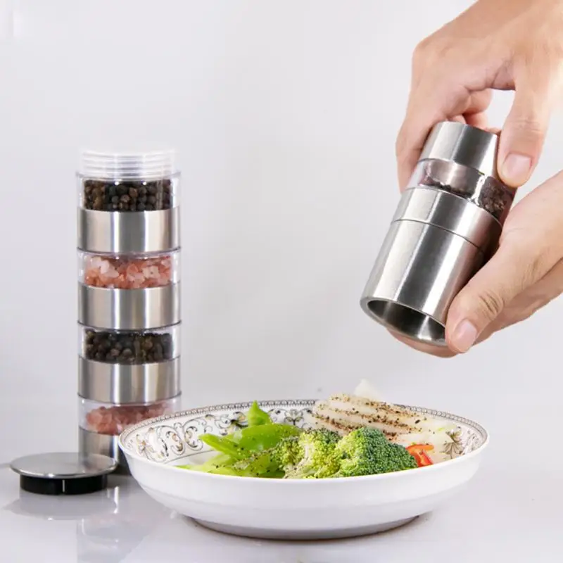 

Stainless Steel Multi-layer Manual Barbecue Seasoning Grinder Manual Pepper Grinder Multifunctional Ceramic Core Grinder Shakers