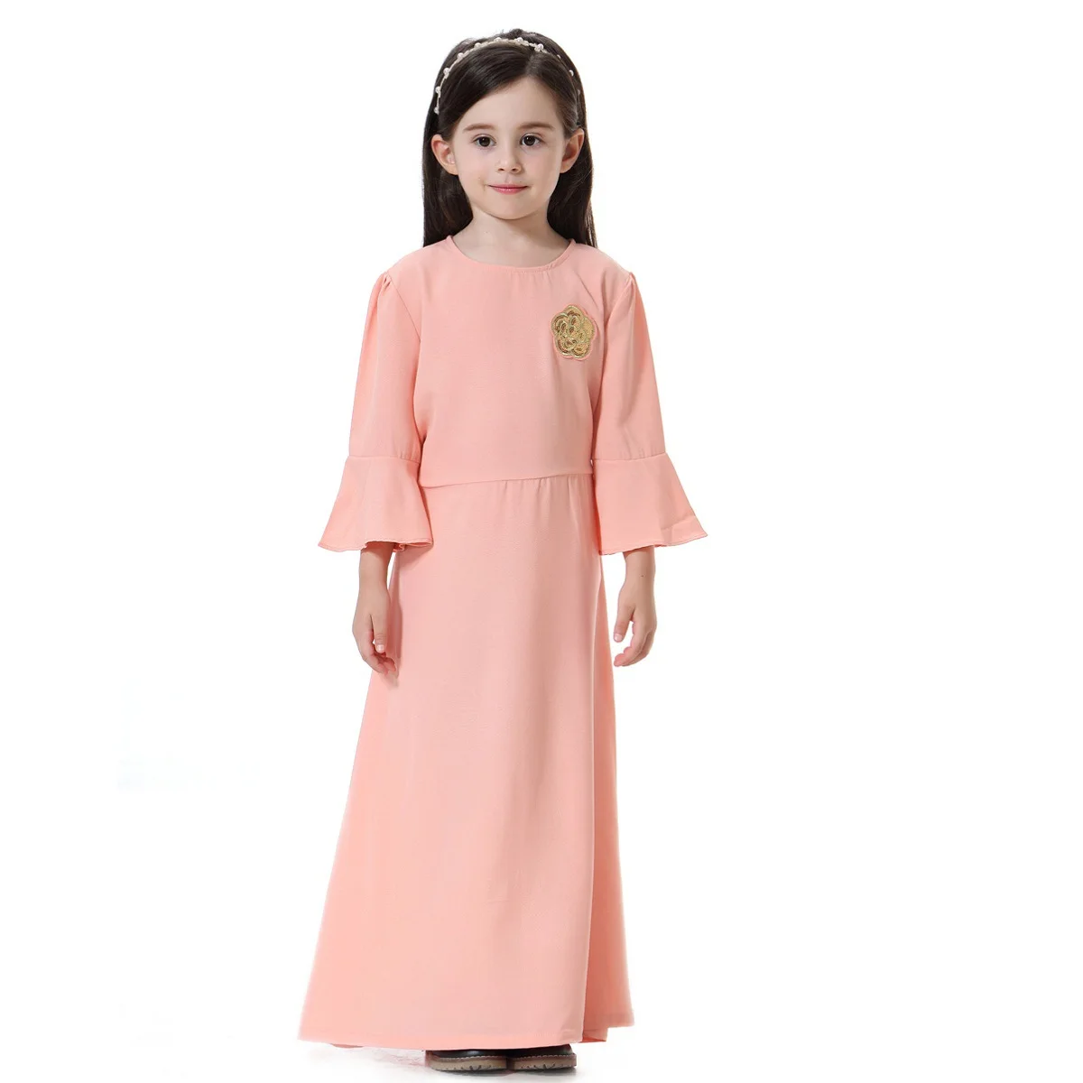 Muslim Girl Abaya Maxi Dress Flare Sleeve Sweet Long Robe Gowns Girls Ramadan Arab Islamic Cute Party Princess Dresses 2022