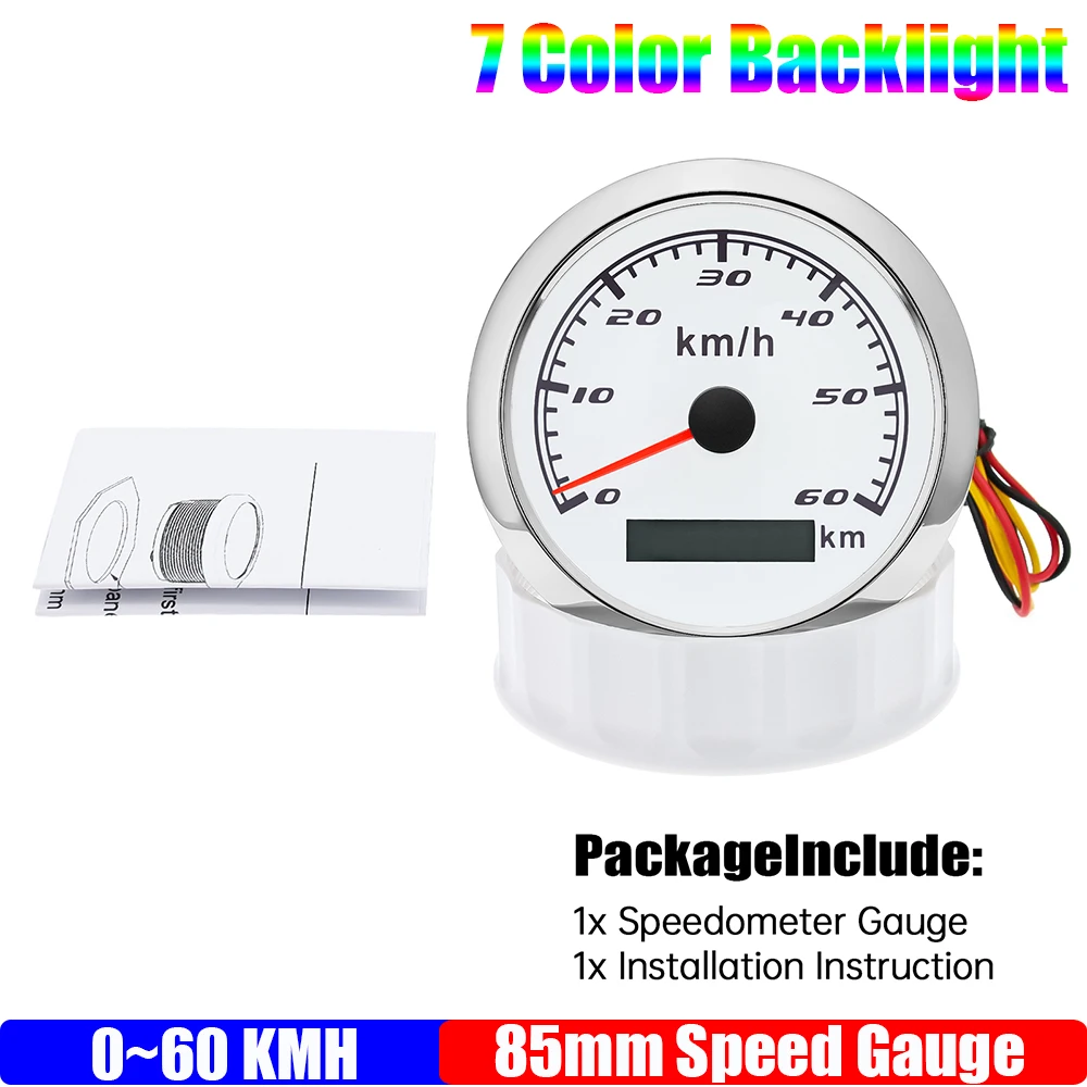 85 мм аналоговый импульсный спидометр с 7-цветным светодиодным водонепроницаемым измерителем скорости Импульсный сигнал для автомобиля, лодки, морской пехоты 12 В 24 В по индивидуальному заказу