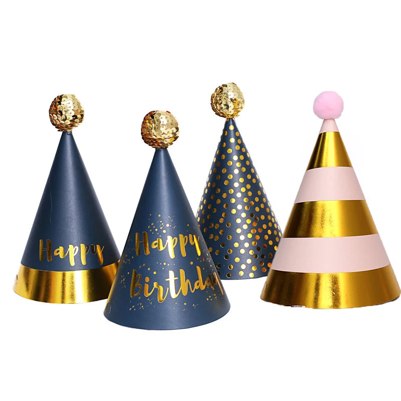 

Birthday Hats for Kids Pink Black Gold Hats Boy Gril Birthday Party Decorations Striped Paper Cap Baby Shower Party Supplies
