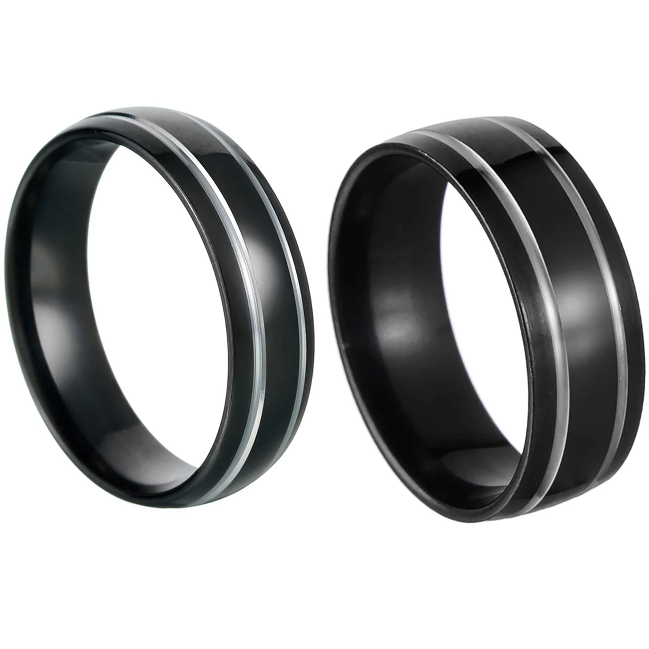 

6MM Simple Men's Stainless Steel Rings Groove Beveled Edge Black Wedding Engagement Ring For Men Women Party Gift High Quality