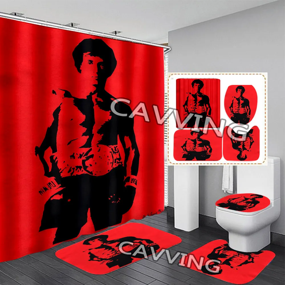 

ROCKY BALBOA 3D Shower Curtains Waterproof Bathroom Curtain Anti-slip Bath Mat Set Toilet Rugs Carpet Home Decor H04