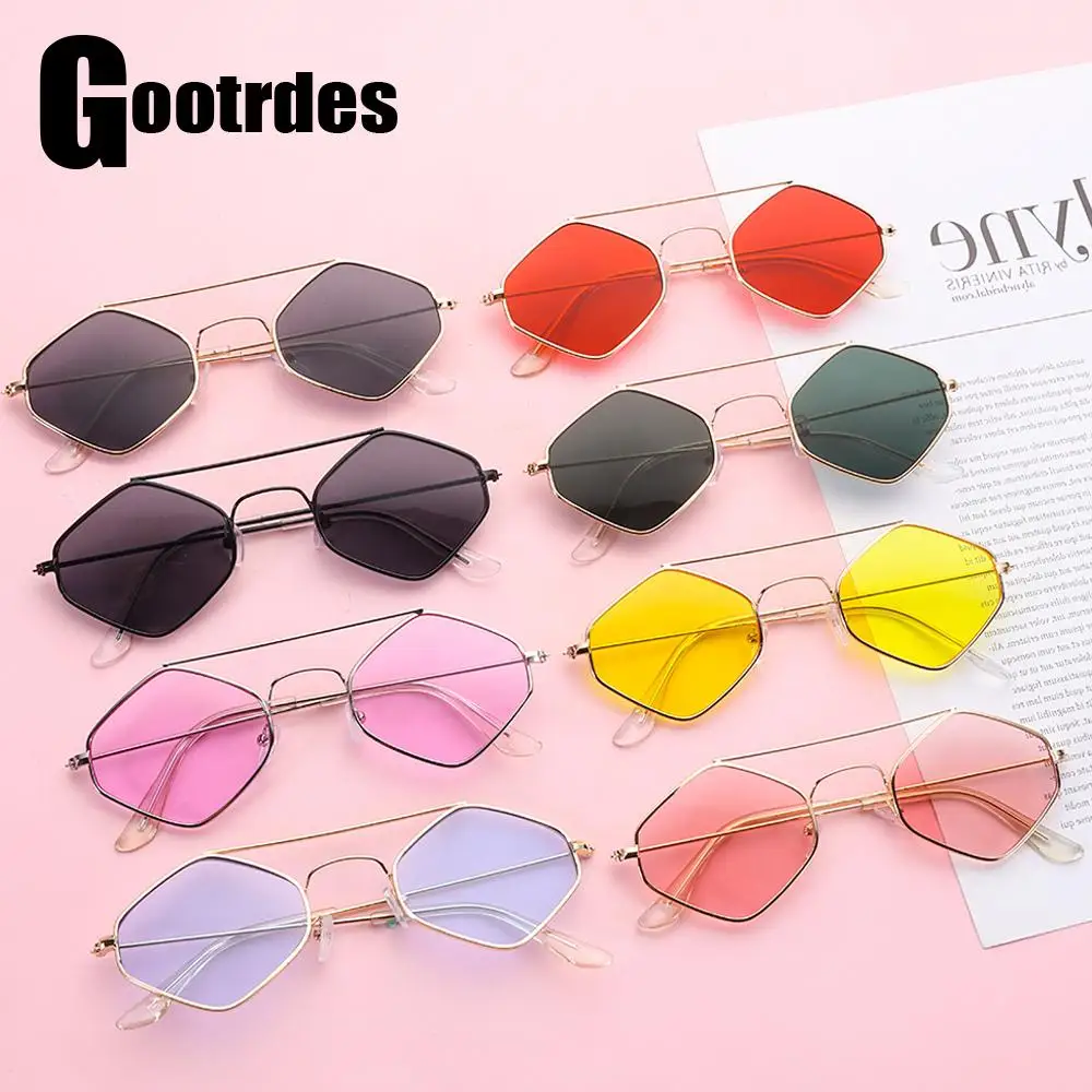 

Солнцезащитные очки с защитой UV400, винтажные многоугольные очки неправильной формы в металлической оправе, с защитой от ультрафиолета, лето...