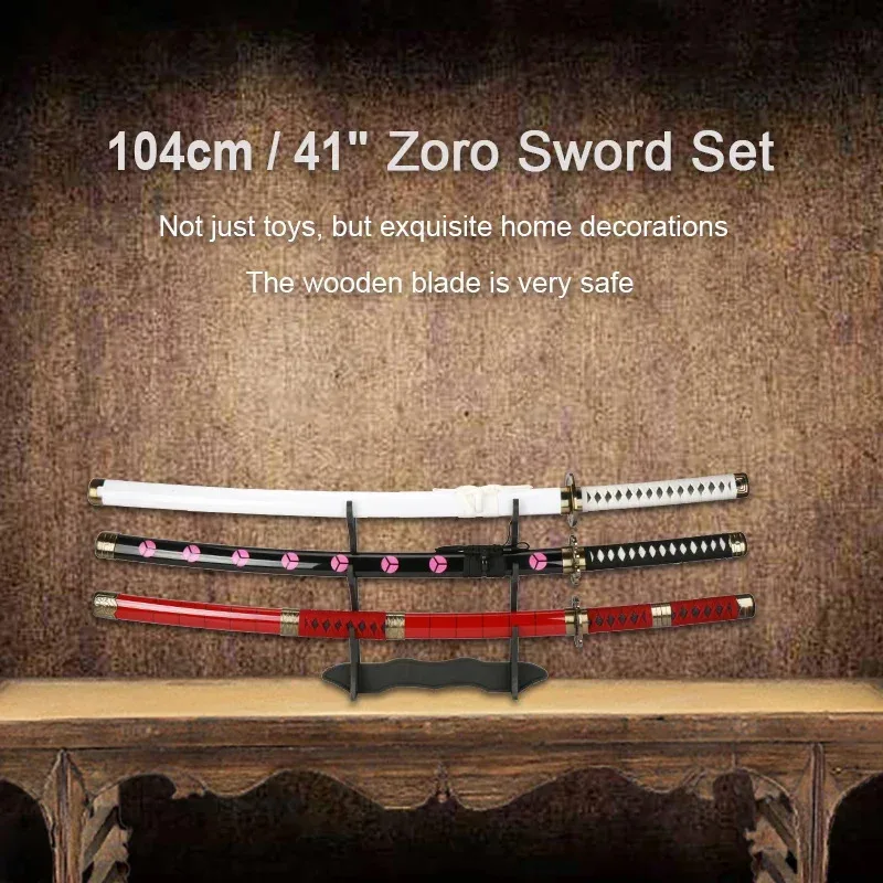 Фото 3 шт. Roronoa Zoro мечи 104 см катана ручной работы японского аниме косплей Shusui Enma Kitetsu бесплатный держатель меча и ремень NM34 №3
