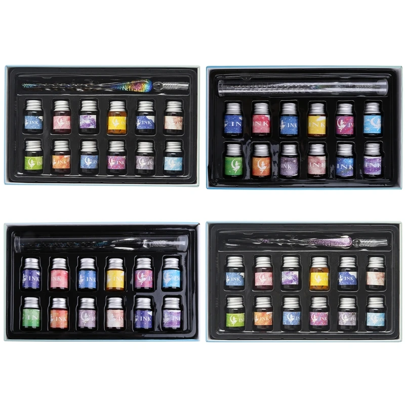 

Beginner Dip Pen Set Includes 12 Colorful Bottles Set Glass Dip Pen for Adults Student Gift