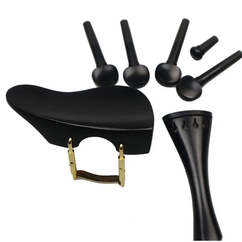 1 set 4/4 Ebony Wood Violin Parts Without Paris Eye Pegs Endpin Tailpiece Chinrest Installed Clamps Ready for Using