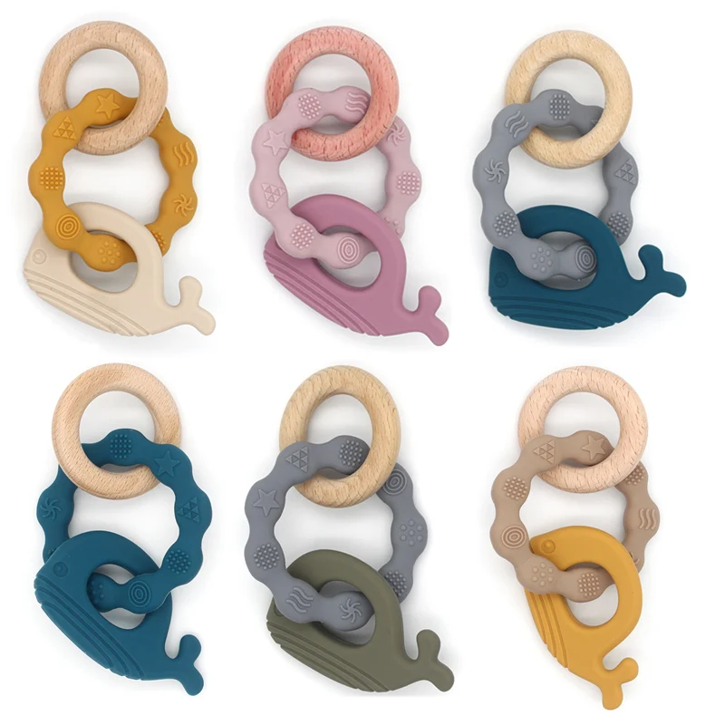 

Baby Teether Wooden Toys Silicone Bracelet Bpa Free Cute Animal Silicone Pendant Beads Teething Rattle for Baby Accessories