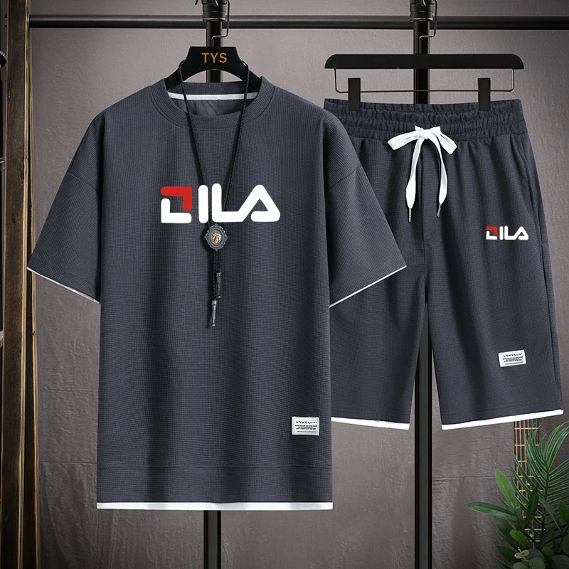 Костюм спортивный мужской из льняной ткани футболка и шорты дышащий комплект