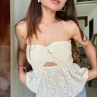 knit tube tops women strapless corset tops sexy summer patchwork backless off shoulder crop top bustier casual streetwear tops