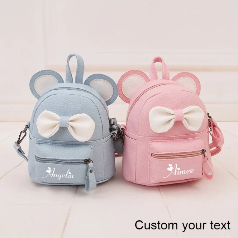 For Girls Bowknot Leather Cartoon Mouse Ears Mini Travel Backpack Convertible Shoulder Daypack