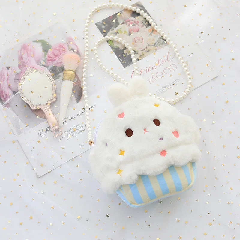 

Plush Cute Rabbit Star Moon Plush Soft Bag Cartoon Girl Small Shoulder Bags Cute Cake Unicorn Pearl Chain