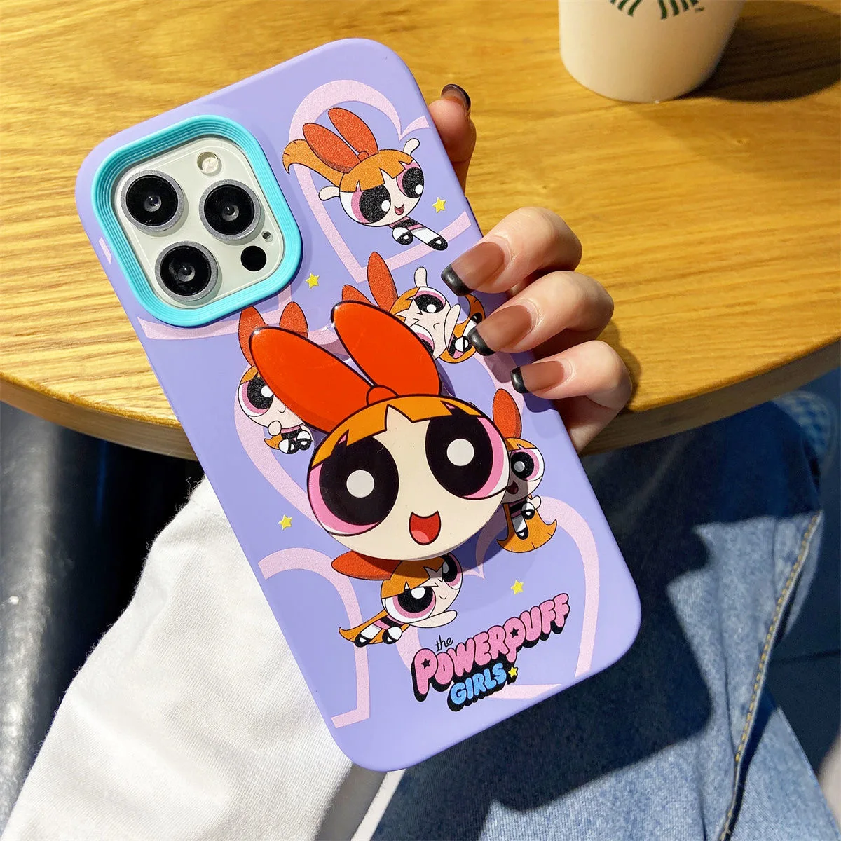 

Cute Cartoon Powerpuff Girls Kawaii Bracket Phone Cases For IPhone 13 12 11 Pro Max XR XS MAX X 7/8Plus Anti-drop Soft Case Gift