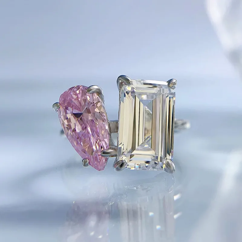 

2023 New 925 Silver 7 * 11 High Carbon Diamond White Diamond Open Ring for Women, European and American Fashion Versatile