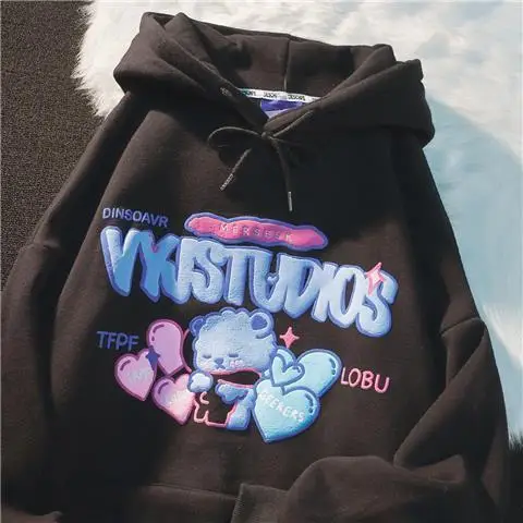 

Y2K Streetwear Bear Hug Print Oversized Casual Loose Long Sleeve Hoodies Women Harajuku Sweatshirt Spring Sudaderas Para Mujer