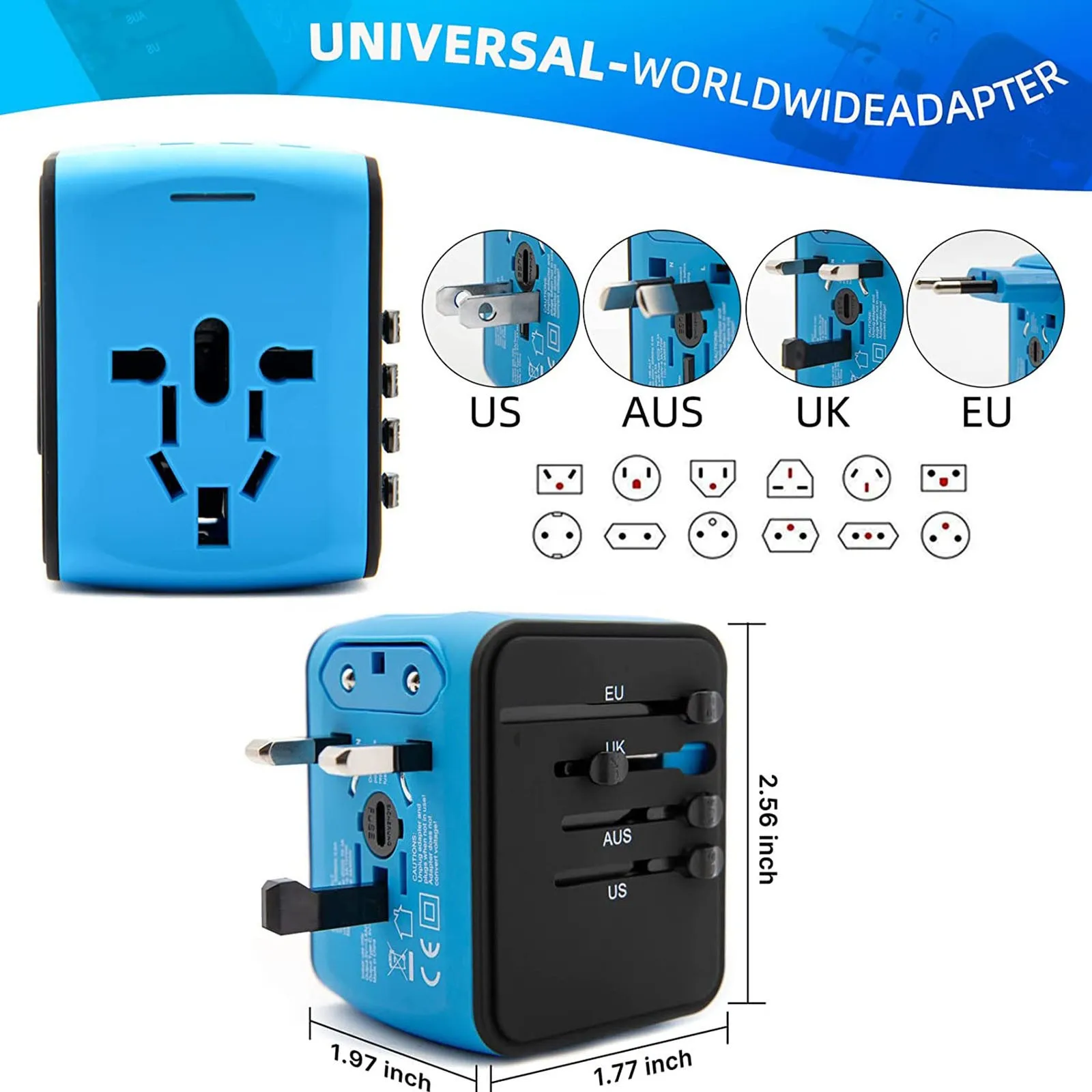 Uk/eu/us/au Travel Adapter With Ac Outlet 3 Usb And Type-c Charger Adapter Overload Protection 4-in-1 Plug Adapter Wall Charger