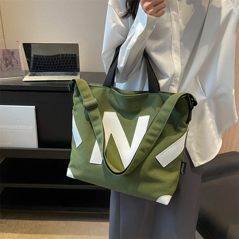 Canvas Bag Women's Large Capacity Tote Bag Fashionable One Shoulder Crossbody Bag Leisure Travel Storage Bag Luxury Bag