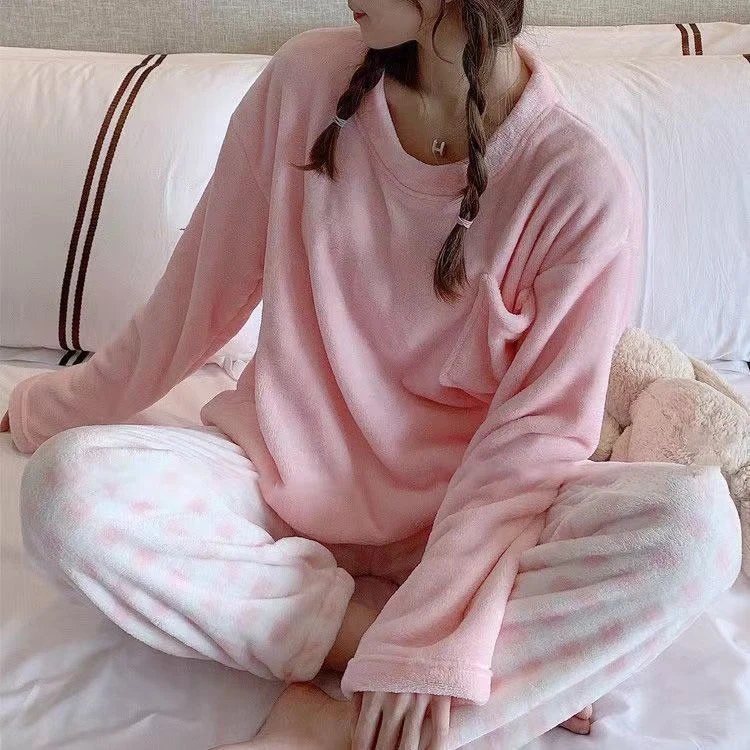 Зима 2023 Женский пижамный комплект фланелевый теплый домашний костюм милая