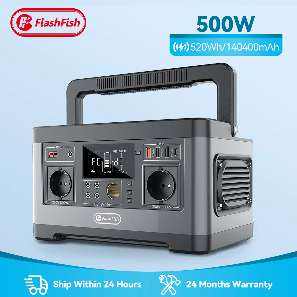 

Flashfish Power Station 500W Portable Solar Generator 520wh 140400mAh Emergency Power Supply For Outdoor Home Camping RV Trip