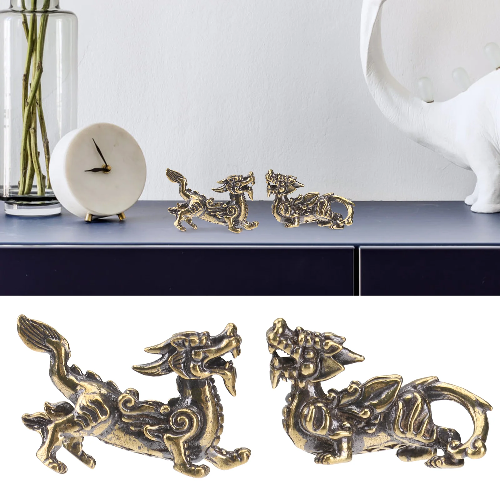 

Statue Figurine Sculpture Kylin Brass Desktop Decor Qilin Yao Pi Good Fortune Dragon Home Ornaments Prosperity Statues Chinese