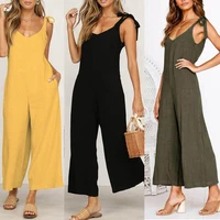 womens jumpsuit v neck loose fit all match belt design strap rompers backless sleeveless playsuit trousers overalls streetwear