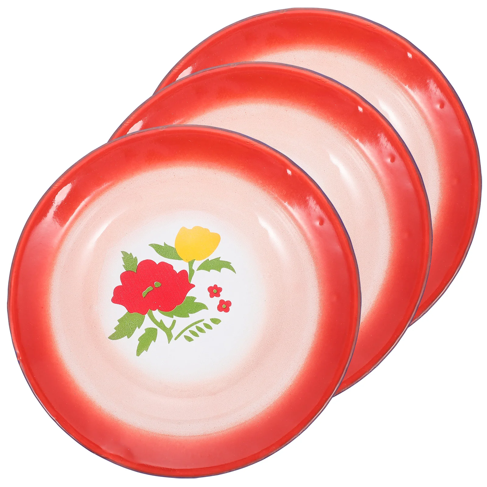 

3 Pcs Pasta Plate Dessert Trays Fiesta Plate Coffee Table Tray Round Vintage Enamel Plate Rice Pudding Plate