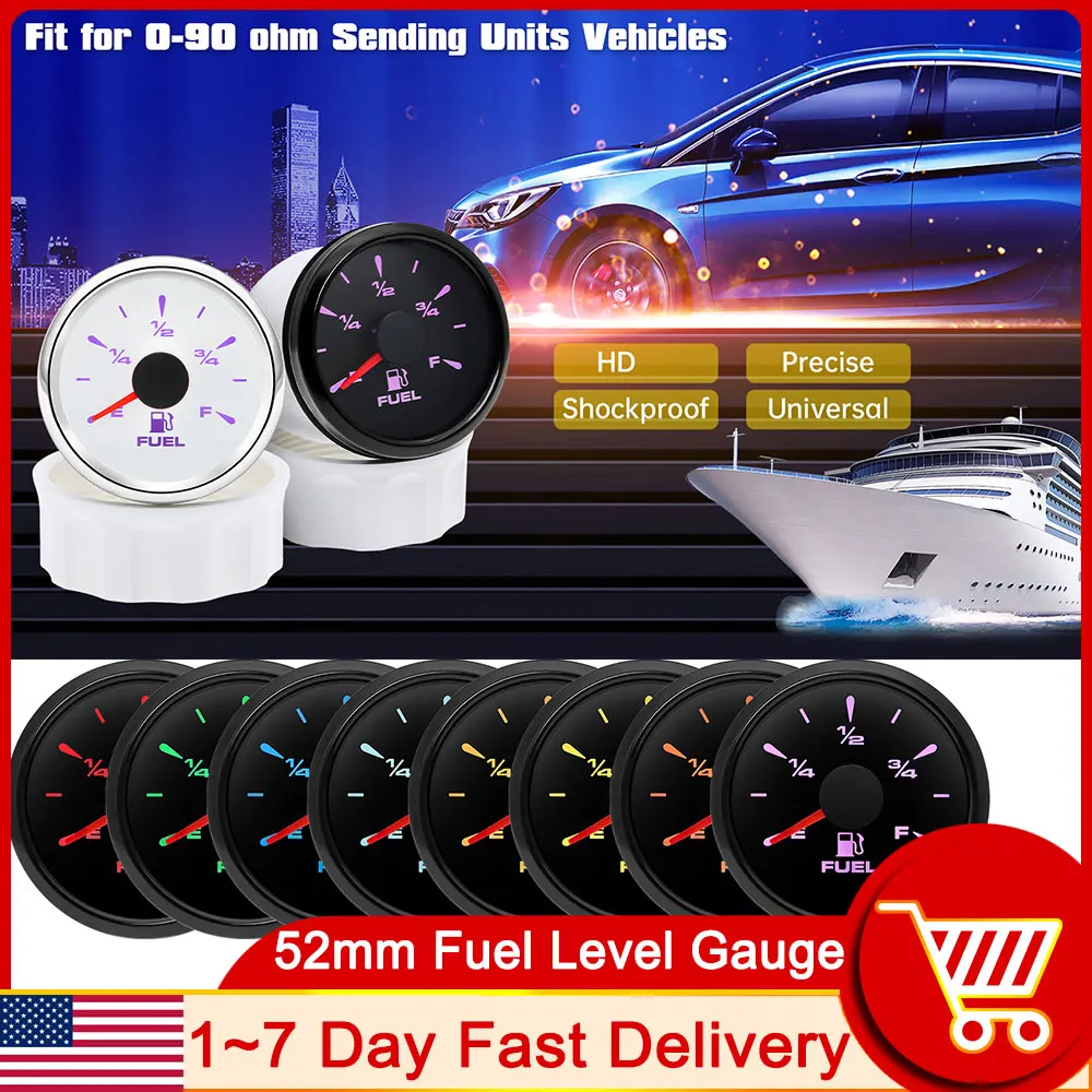 0-90 Ом 52 мм Датчик уровня топлива 8-цветная подсветка для поплавкового датчика