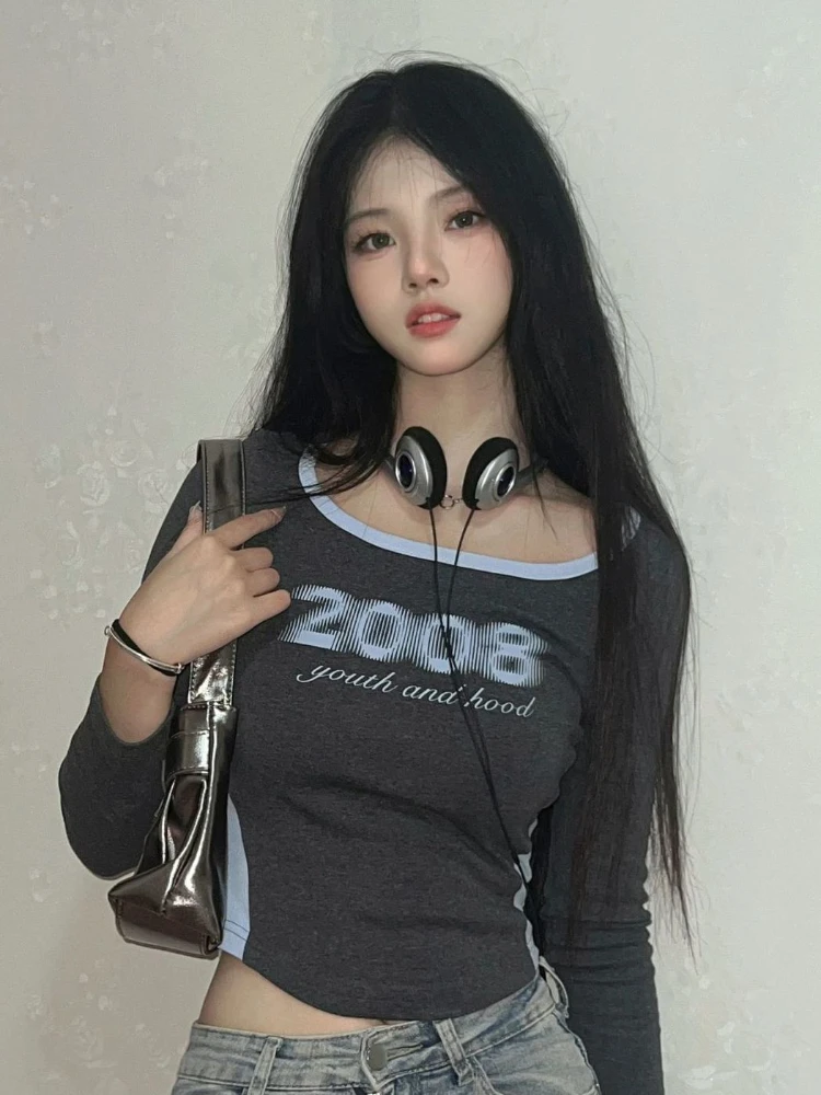 Женская футболка с буквенным принтом винтажная облегающая в стиле Харадзюку