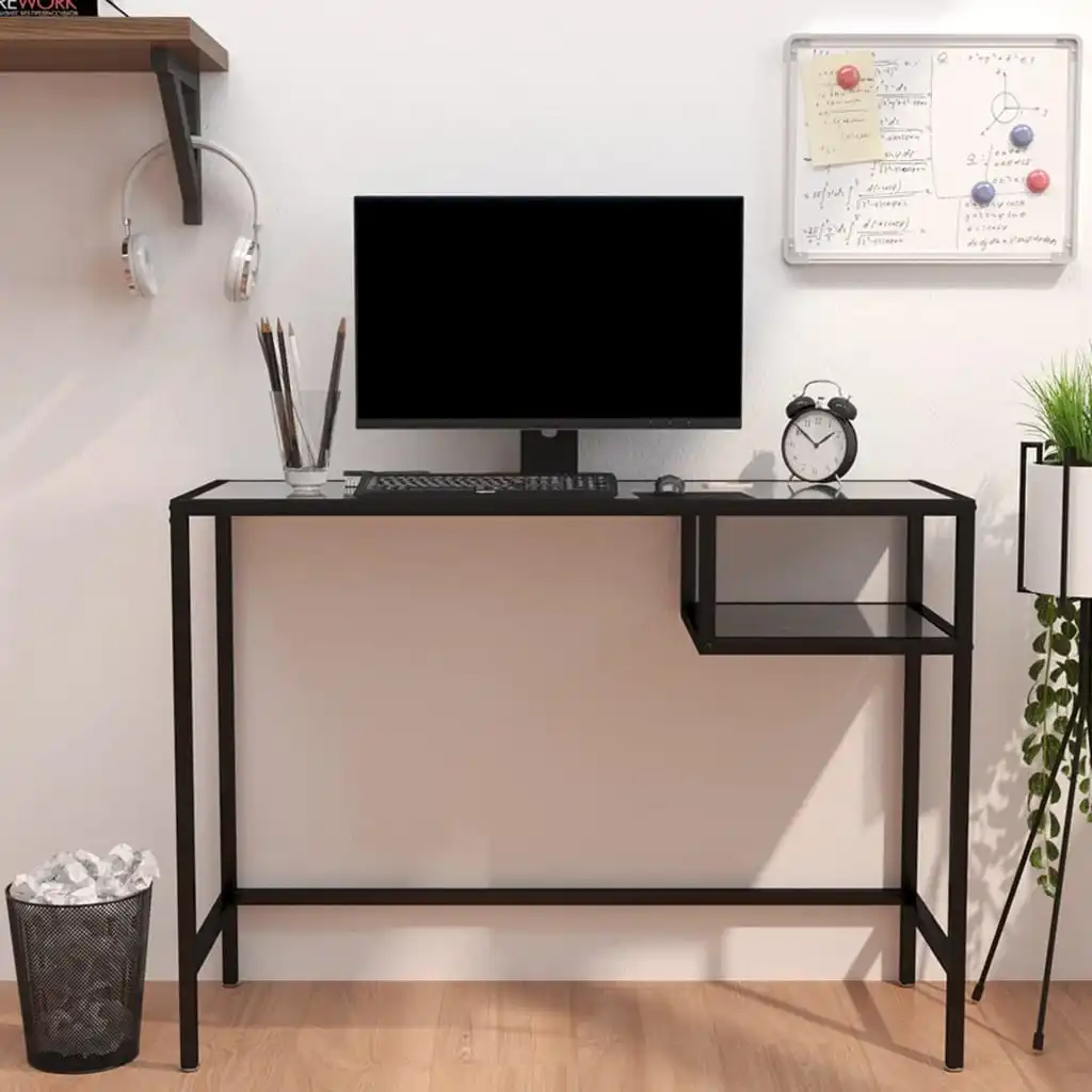 

Computer Desk, Steel & Tempered Glass Study Table, Office Furniture Black 100x36x74 cm