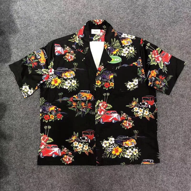 RHUDE Hawaiian Shirt Loose Print Men Women 1:1 High Quality High Street Short Sleeve Rhude Couple Shirt