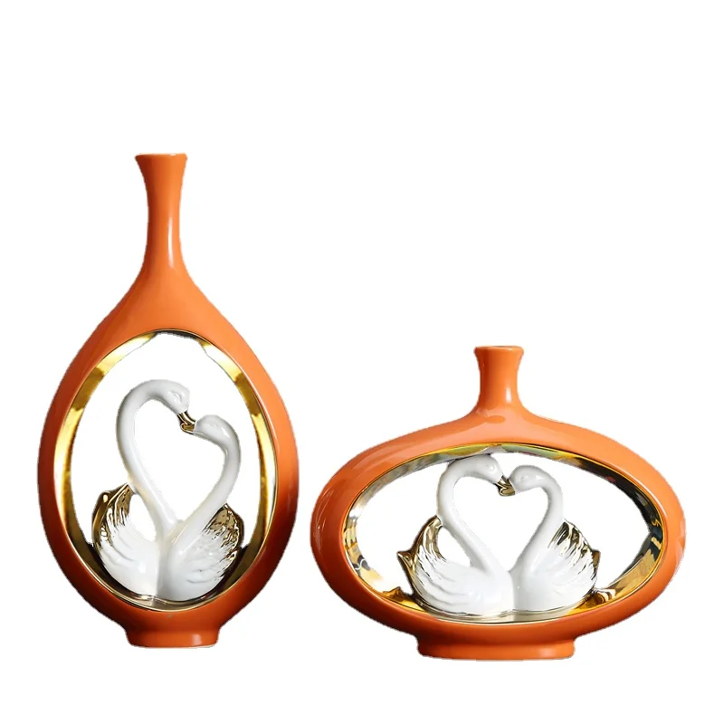 Ваза полимерная для украшения дома креативная скульптура лебедей и пар ваза