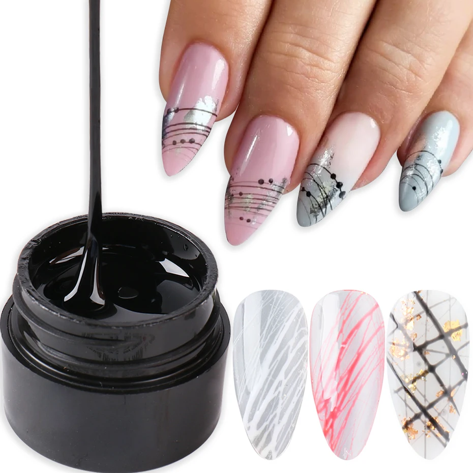 

6ml Spider Nail Painting Gel Polish Drawing Liner Stripe For Manicures Black White Soak Off Gel Varnish Nail Art Decor BE1615-2