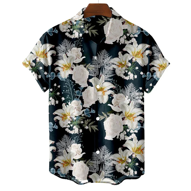

3d Printed Flower Blouse For Men Hawaiian Floral Beach Shirts Short Sleeve Popular Harajuku Fashion Shirts Street Clothing