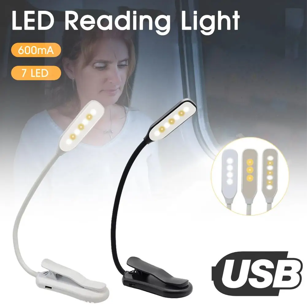 

Светодиодный светильник для чтения, настольная лампа с зажимом, Usb-зарядка, защита глаз, Студенческая Настольная лампа с 7 светодисветодиодн...