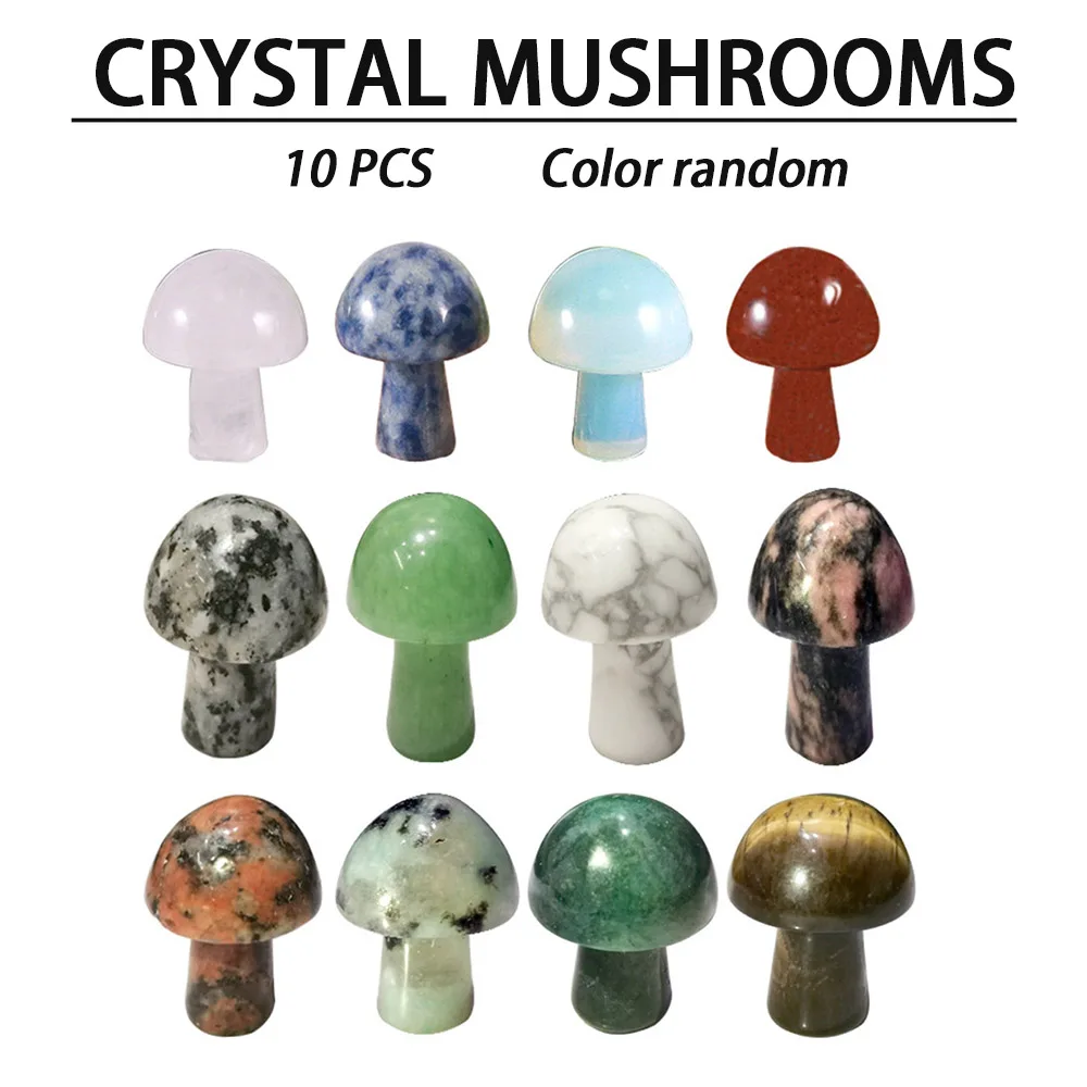 

10PCS Mini Natural Rose Quartz All Kinds of Gemstone Carving Crafts Crystal Mushrooms for Home Decoration