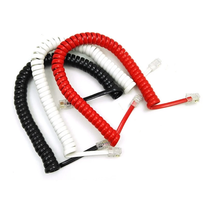 Four-core Telephone Handset Cable Cord 6Ft Modular Coiled Telephone Handset Cord Black/Red White Curly 1.85m/pc