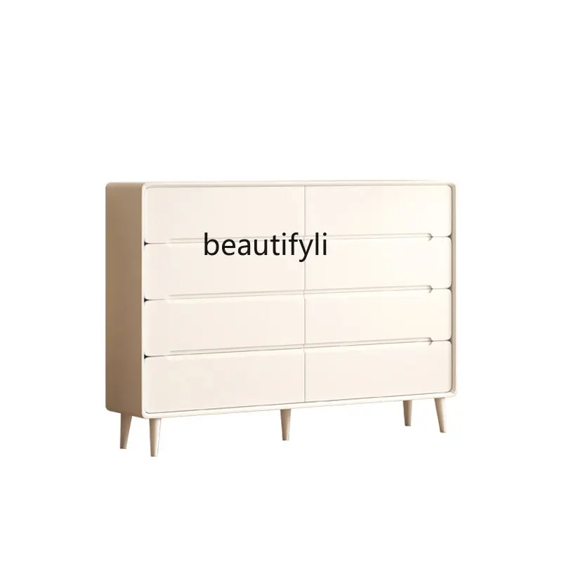 

yj Ultra-Thin Eight Spares Cabinet 30cm Extremely Narrow Bedroom Bed Front Cabinet Solid Wood Cream Style Storage Cabinet
