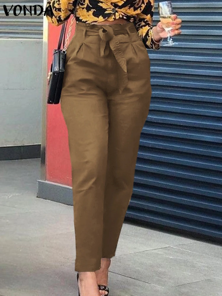 

Брюки VONDA женские с завышенной талией, повседневные однотонные элегантные шаровары, большие размеры, лето-весна