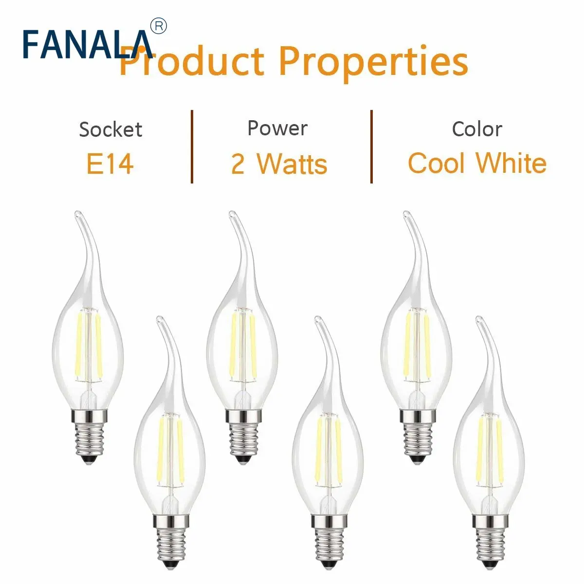 

E14 LED Filament Light Bulbs 2W 4W Clear Candle Small Edison Screw C35 Warm Cool White Chandelier Lamp 20W 40W Equivalent 6Pack