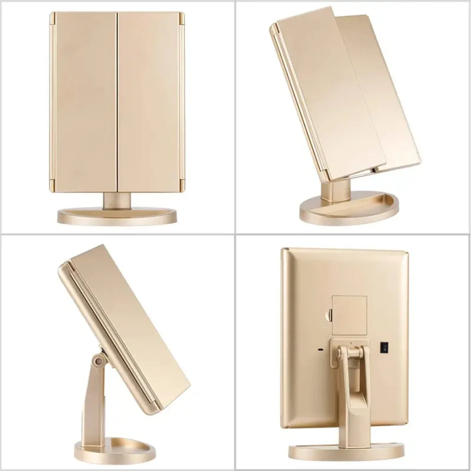 Портативное тройное косметическое зеркало с подсветкой и 3x/2x/1x увеличением